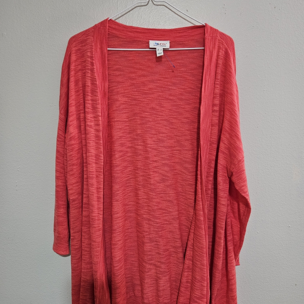 Ladies D& Co Soft Coral Open-Front Lightweight Cardigan Size Large